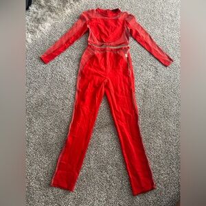 Red Sheer Panel Jumpsuit
